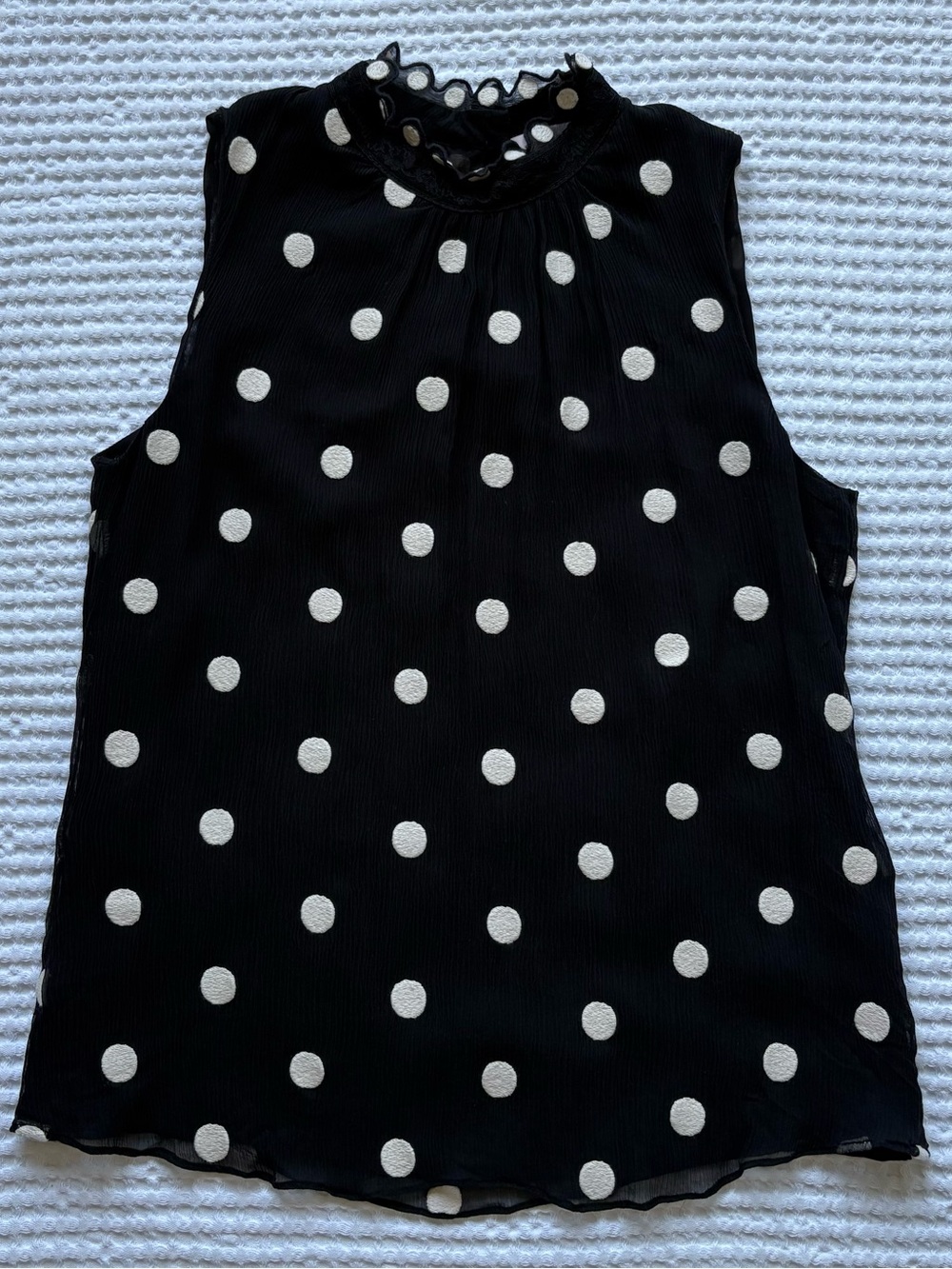 Rebecca Taylor Silk Polka Dot High Neck Sleeveless Blouse French Romantic - 2